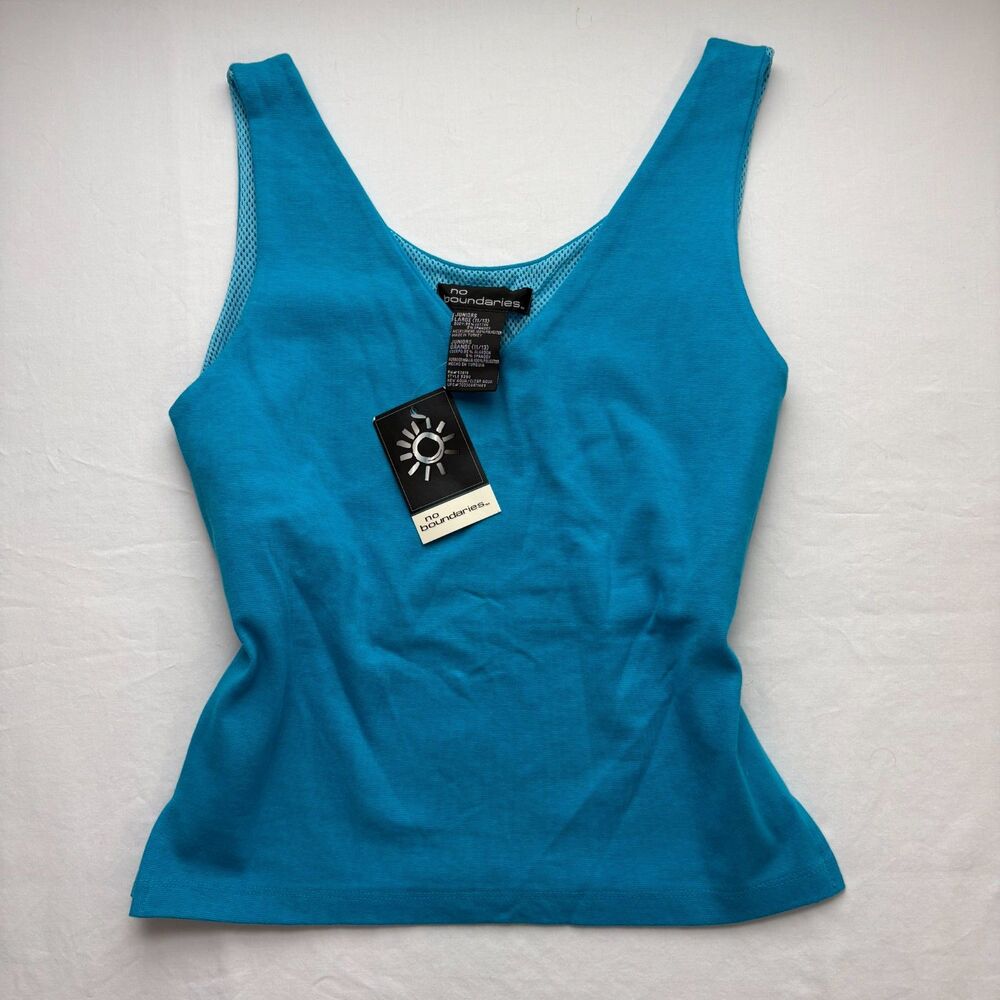 Y2K Deadstock NWT No Boundaries Tank Top Blue Mesh Lined Vintage Athleisure L